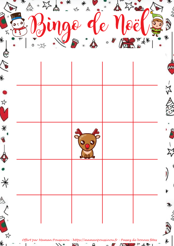 Bingo de Noël à imprimer vierge - calendrier de l'avent à imprimer