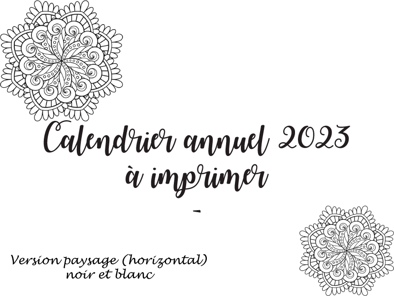 calendrier annuel 2023 à imprimer gratuitement - paysage noir et blanc