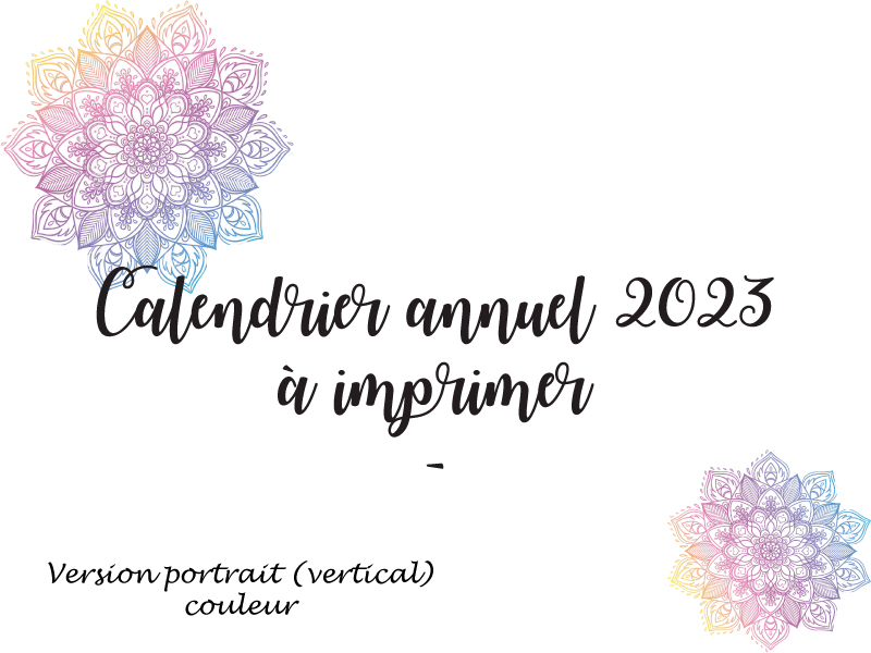 calendrier annuel 2023 à imprimer gratuitement - portrait couleur
