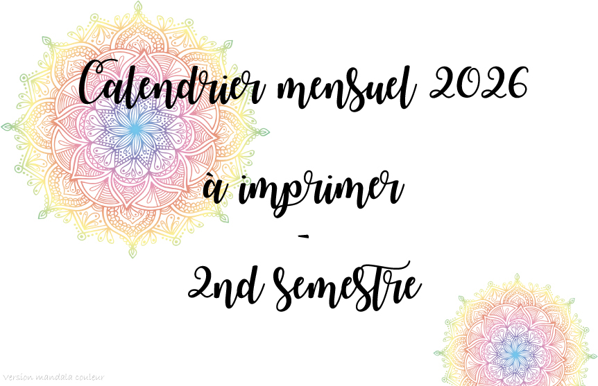 Calendrier mensuel 2026 à imprimer gratuitement - couleur
