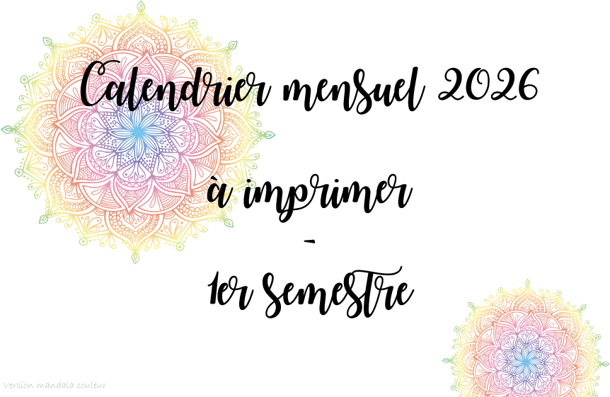 Calendrier mensuel 2026 à imprimer gratuitement - couleur
