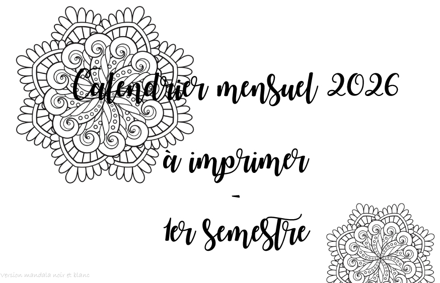 Calendrier mensuel 2026 à imprimer gratuitement - noir et blanc