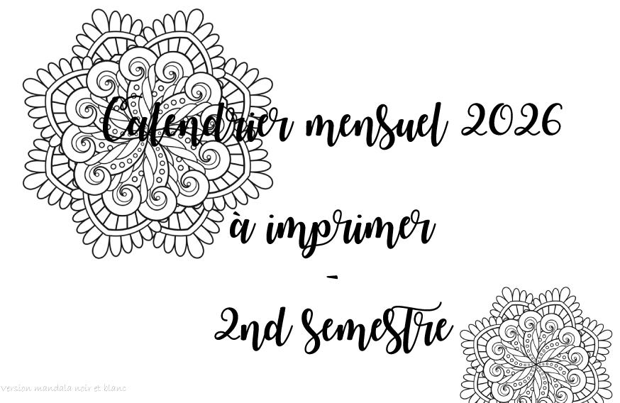Calendrier mensuel 2026 à imprimer gratuitement - noir et blanc